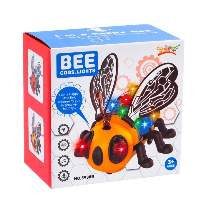 Пчела «Шестерёнки», свет и звук, работает от батареек, цвет жёлтый Пчела «Шестерёнки», свет и звук, работает от батареек, цвет жёлтый