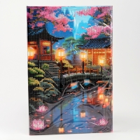 Алмазная мозаика с частичным заполнением на подрамнике &laquo;Беседки у озера&raquo;, 20 х 30 см, с гирляндой