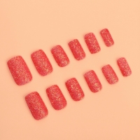 Накладные ногти «Сияние», 12 шт, с блёстками, с клеевыми пластинами, форма мягкий квадрат, красные Накладные ногти «Сияние», 12 шт, с блёстками, с клеевыми пластинами, форма мягкий квадрат, красные