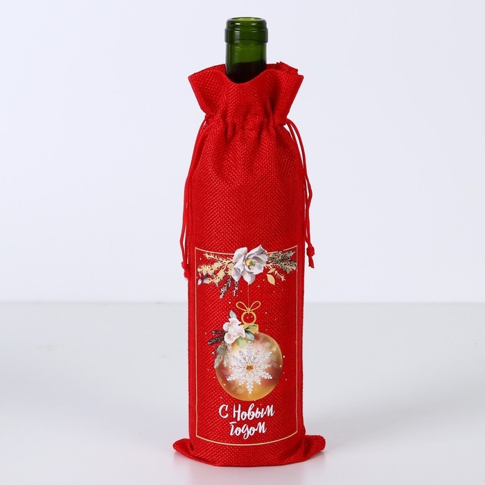 Мешок с термонаклейкой под бутылку &laquo;Ёлочные игрушки&raquo;, 13 х 31 см +/- 1.5 см, Новый год