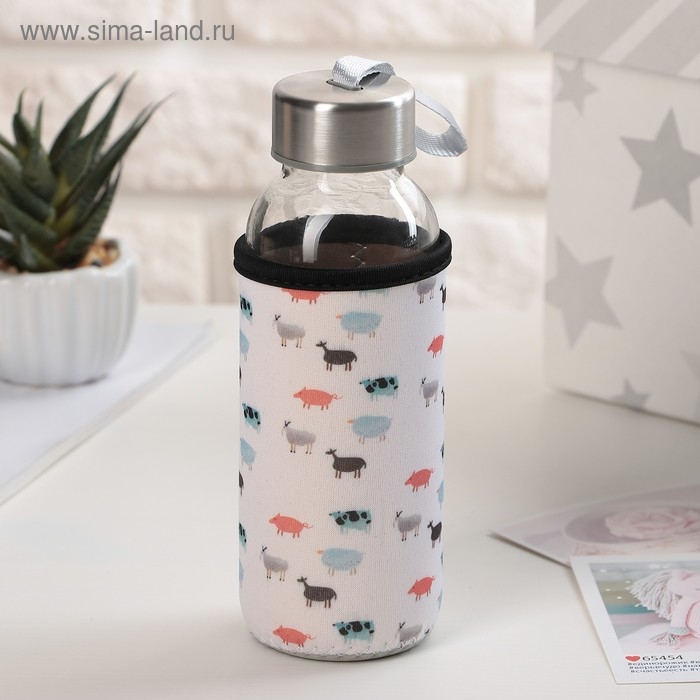 Бутылка для воды стеклянная в чехле &laquo;Абстракция&raquo;, 300 мл, h=17 см, цвет МИКС