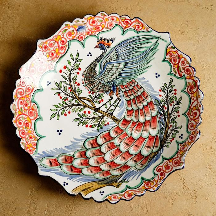 Ляган Риштанская Керамика Ляган Риштанская Керамика "Жар птица", 41 см, рифлённый