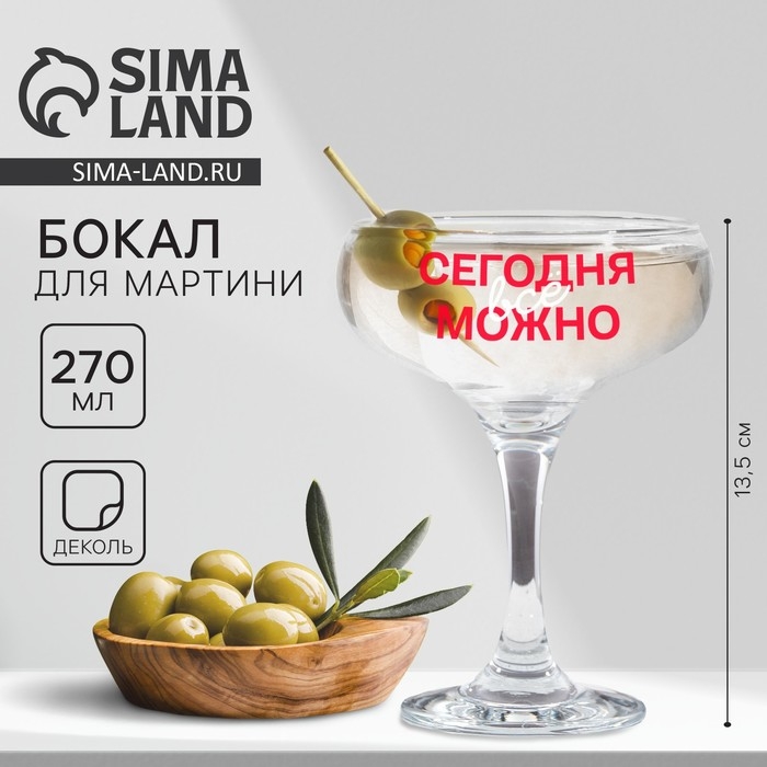 Бокал для мартини &laquo;Сегодня все можно&raquo;, 270 мл