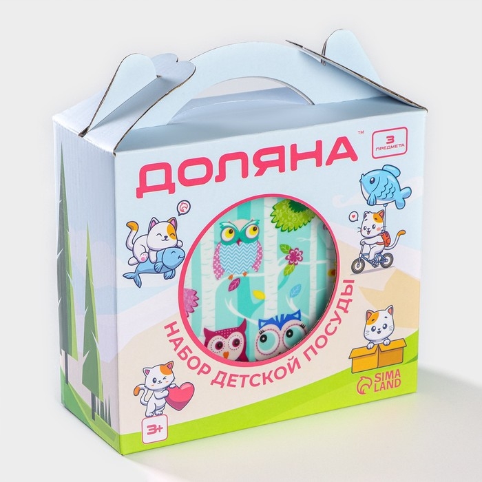 Набор детской посуды из керамики Доляна «Совушки», 3 предмета: кружка 230 мл, миска 400 мл, тарелка d=18 см, цвет белый Набор детской посуды из керамики Доляна «Совушки», 3 предмета: кружка 230 мл, миска 400 мл, тарелка d=18 см, цвет белый