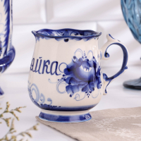 Кружка "Утро Хозяйка", 0,3 л, 11х12 см, гжель, фарфор Кружка "Утро Хозяйка", 0,3 л, 11х12 см, гжель, фарфор