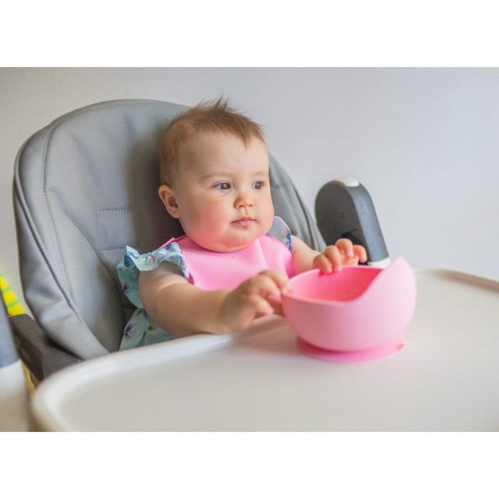 Тарелка детская на присоске, силиконовая, цвет розовый