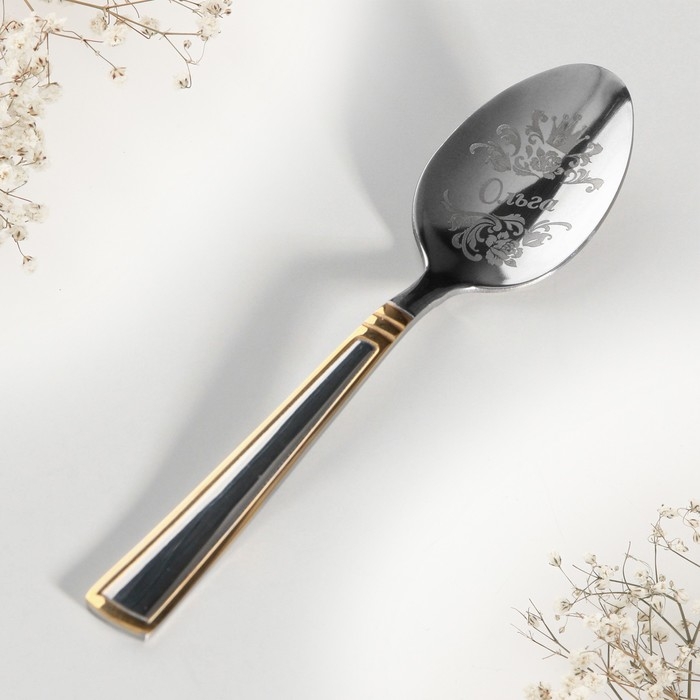 Ложка чайная с гравировкой &laquo;Ольга&raquo;, в подарочной коробке, 3 х 15 см.