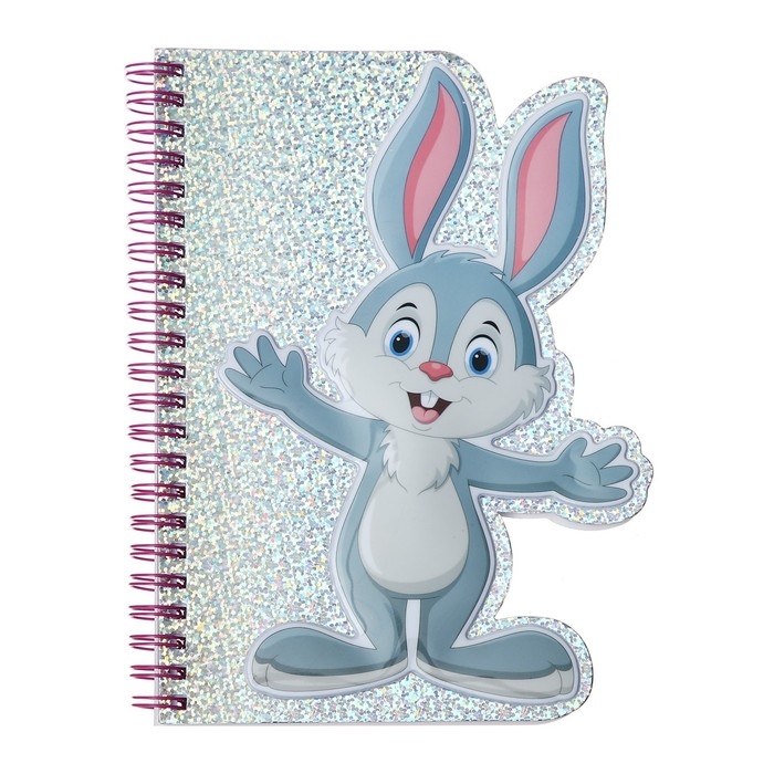 Блокнот фигурный 48 листов, А6, линия, на гребне, голография, объемная аппликация "Зверушки", МИКС