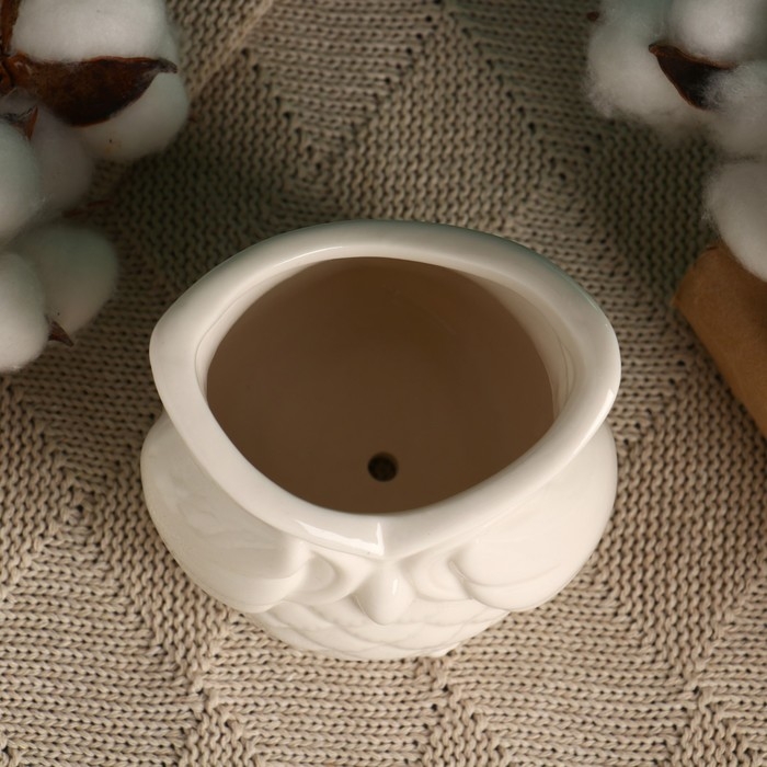 Горшок "Сова Букля" белый, 9,5х9см