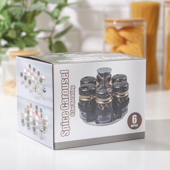 Набор для специй из стекла на подставке Magistro &laquo;Чёрный мрамор&raquo;, 6 шт, цвет чёрный