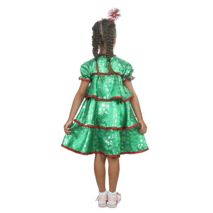 Карнавальный костюм &laquo;Ёлочка со снежинками&raquo;, атлас, платье ярусами, ободок, р. 30, рост 110-116 см