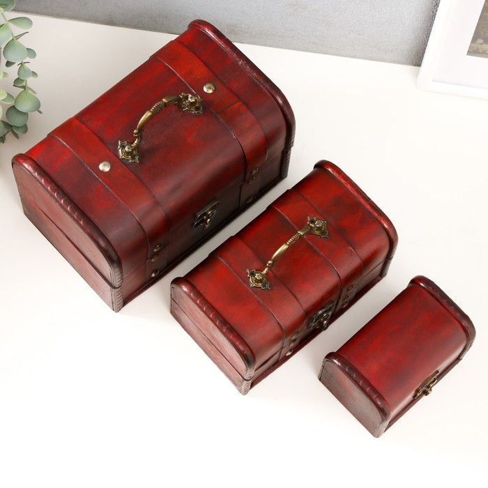 Шкатулка дерево сундучок (набор 3 шт) Шкатулка дерево сундучок (набор 3 шт) "Винтаж" 10,5х7,5х7,5см;17х9,5х10 см; 19,5х13х13 см