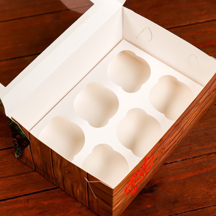 Новый год. Коробка для 6 капкейков с окном "Подарок для тебя", 25 х 17 х 10 см, упаковка