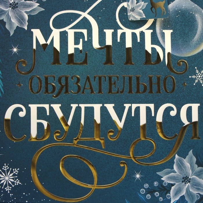 Пакет подарочный новогодний ламинированный вертикальный, конгревное тиснение «Мечты сбудутся», ML 23 х 27 х 11.5 см, Новый год Пакет подарочный новогодний ламинированный вертикальный, конгревное тиснение «Мечты сбудутся», ML 23 х 27 х 11.5 см, Новый год