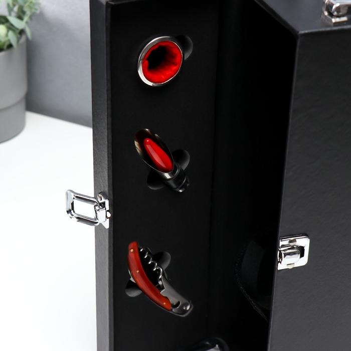 Шкатулка дерево, кожзам под бутылку "Гладкая кожа" 3 предмета 35х11х12 см