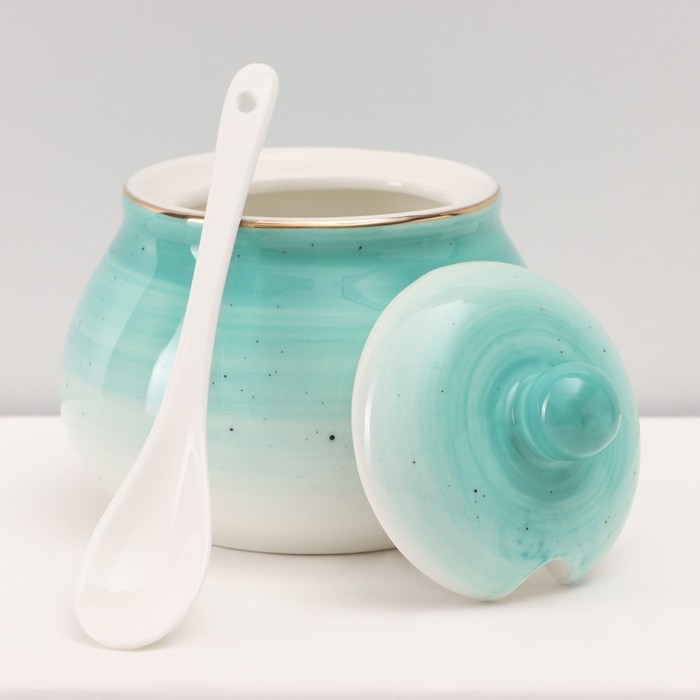 Сервиз фарфоровый чайный Доляна &laquo;Млечный путь&raquo;, 15 предметов: 6 чашек 220 мл, 6 блюдец d=13,5 см, молочник 300 мл, сахарница 350 мл, чайник 1000 мл, цвет бирюзовый