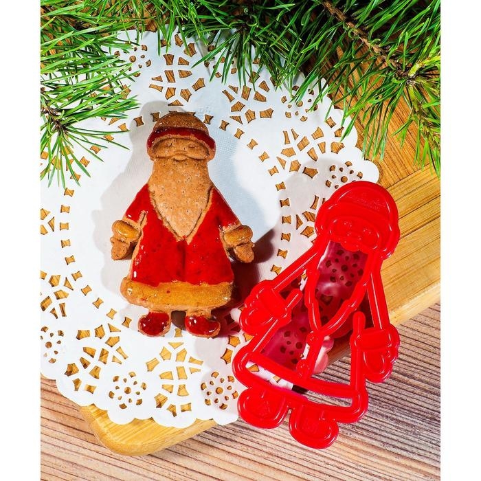 Форма для печенья «Дед Мороз», вырубка, штамп, 10×6 см, цвет красный Форма для печенья «Дед Мороз», вырубка, штамп, 10×6 см, цвет красный