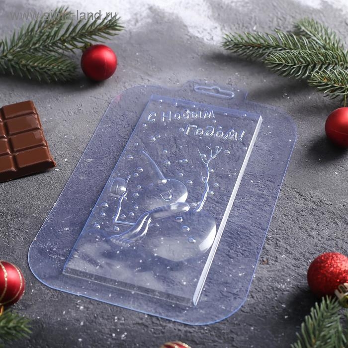 Форма для шоколада и конфет пластиковая &laquo;С Новым годом. Снеговик&raquo;, 17&times;8,5 см, цвет прозрачный