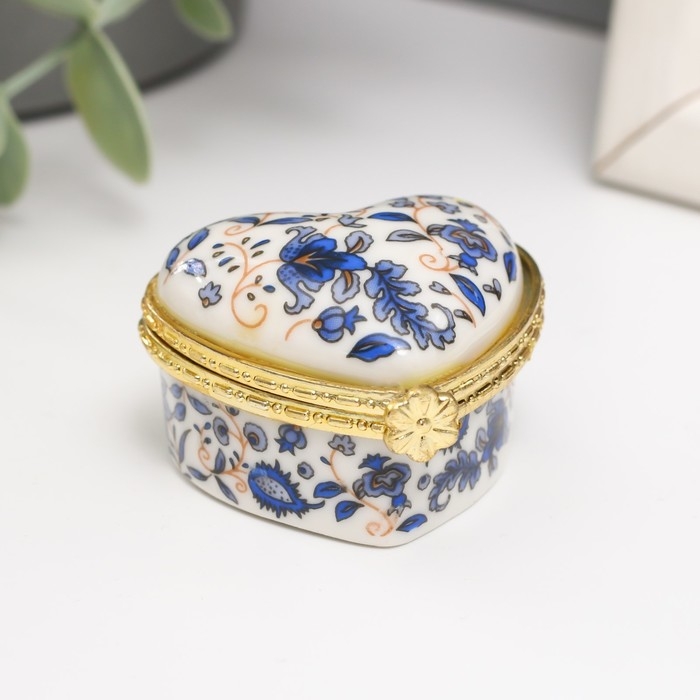 Шкатулка керамика сердце Шкатулка керамика сердце "Синие сказочные цветы" 4,2х4,7х3 см
