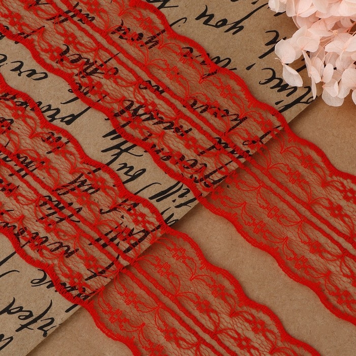 Кружево капроновое, 45 мм &times; 10 &plusmn; 1 м, цвет красный