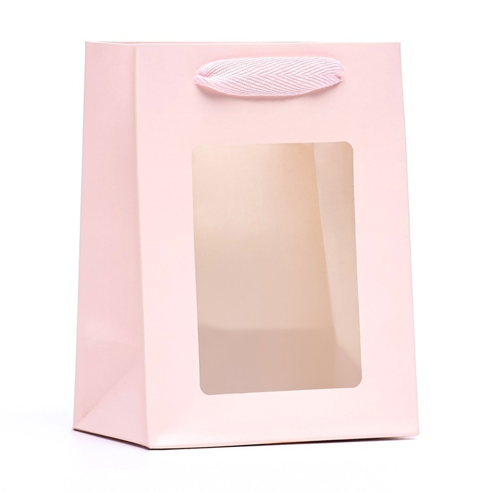 Пакет подарочный, с окном,  20 х 15 х 10 см, розовый