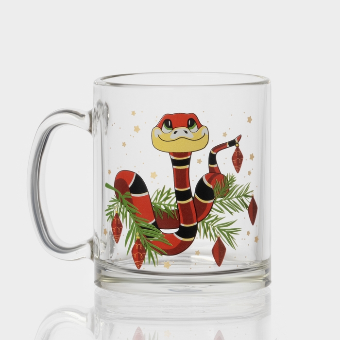 Кружка стеклянная чайная &laquo;Новогодние змейки&raquo;, 320 мл, МИКС