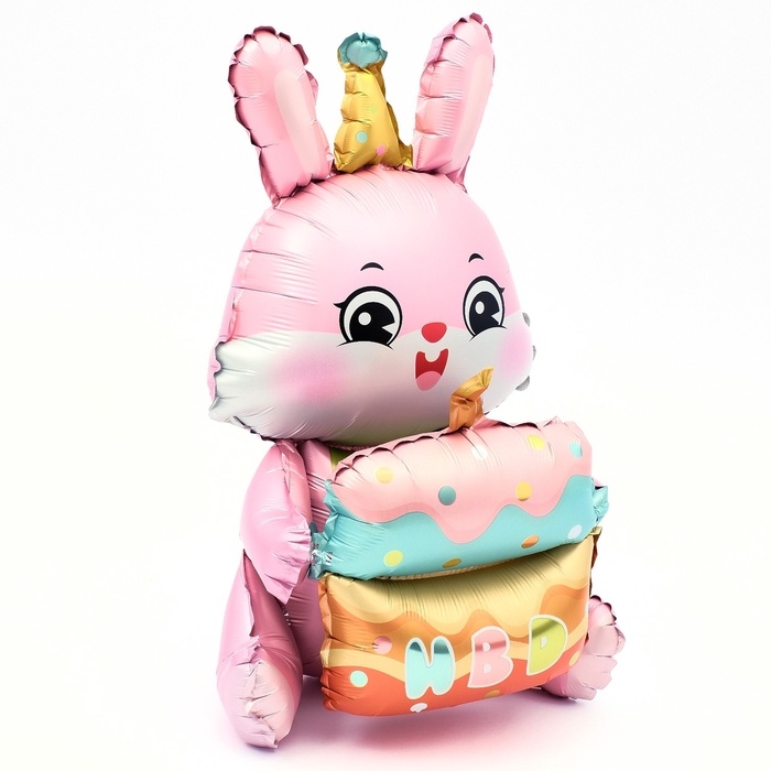 Шар фольгированный 37" &laquo;Зайка с тортом&raquo;, цвет розовый