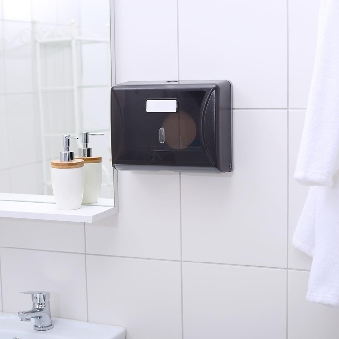 Диспенсер бумажных полотенец в листах, пластиковый, 27×20×10 см, цвет серый Диспенсер бумажных полотенец в листах, пластиковый, 27×20×10 см, цвет серый