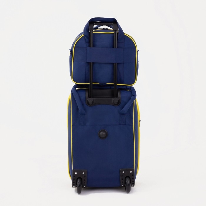 Чемодан малый 37 л (S), с расширением, сумка дорожная на молнии, цвет синий/оранжевый