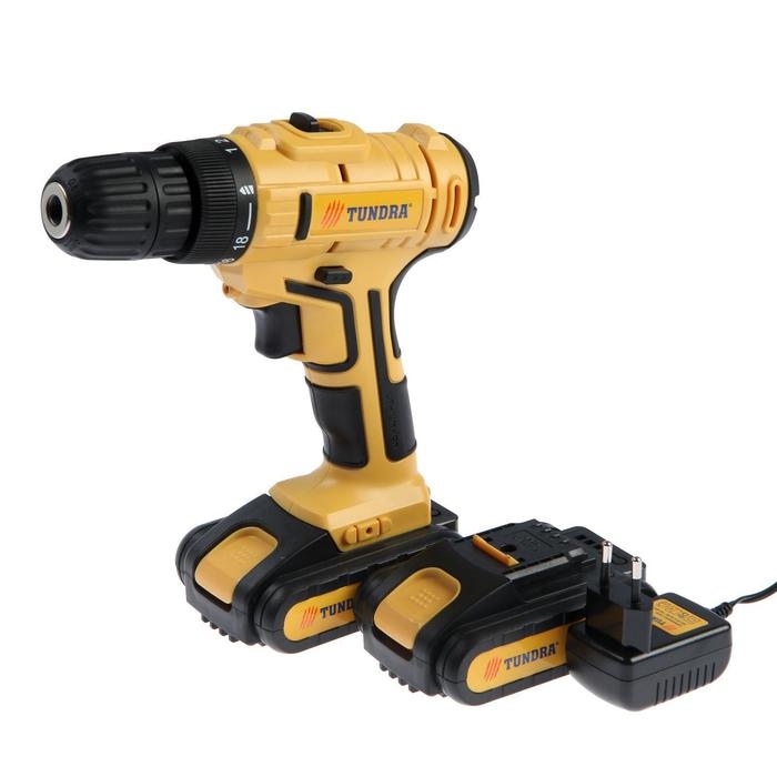 Шуруповерт ТУНДРА, патрон БЗ до 10 мм, LED, 2 х Li-ion 1.3 Ah 20V, 350/1250 об/мин, 28 Н*м Шуруповерт ТУНДРА, патрон БЗ до 10 мм, LED, 2 х Li-ion 1.3 Ah 20V, 350/1250 об/мин, 28 Н*м