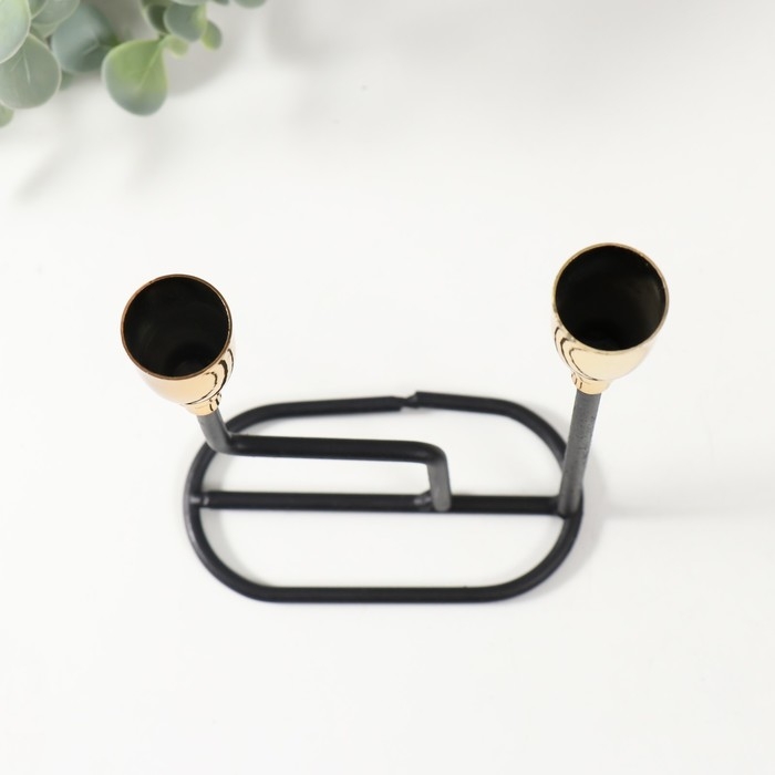 Подсвечник металл на 2 свечи "Перс" чёрный с золотом 12,7х5,8х20,5 см