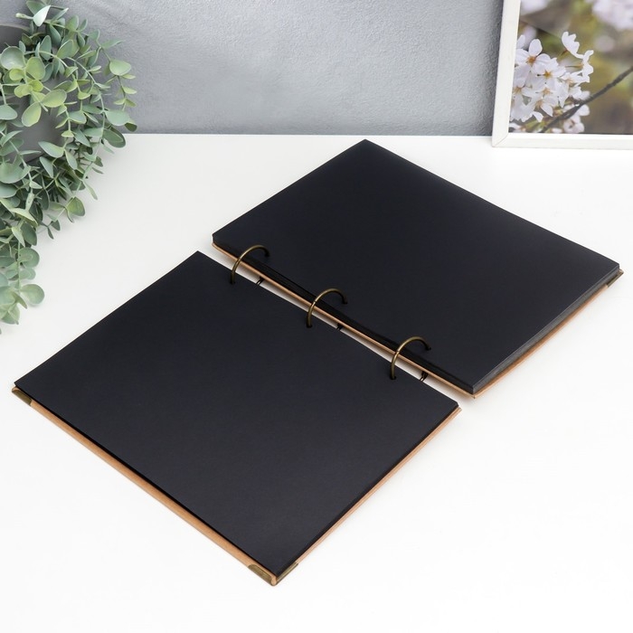 Фотоальбом 30 чёрных листов Фотоальбом 30 чёрных листов "Крафт" на кольцах, большой, плотность 350 гр 21х28,5 см