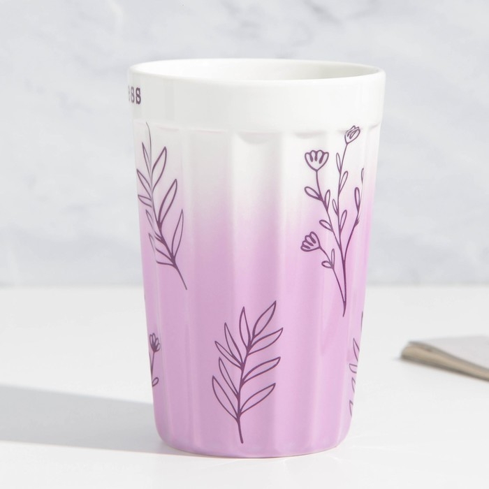 Стакан керамический граненый &laquo;Жизнь - счастье&raquo;, 230 мл, цвет белый