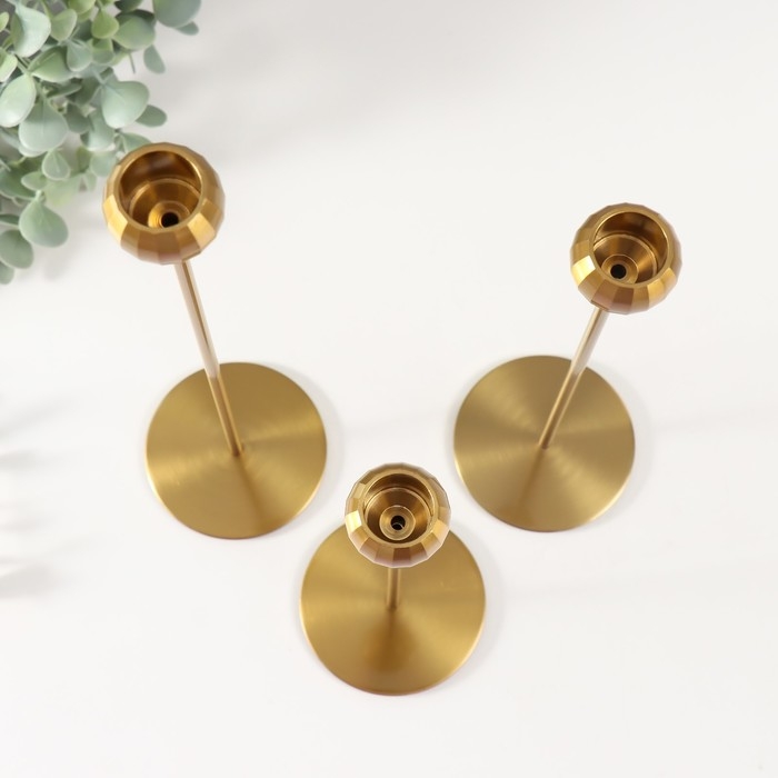 Подсвечник металл Подсвечник металл "Шар с гранями" тёмное золото d=2 см, набор 3 шт h=32 см, 27 см, 22 см