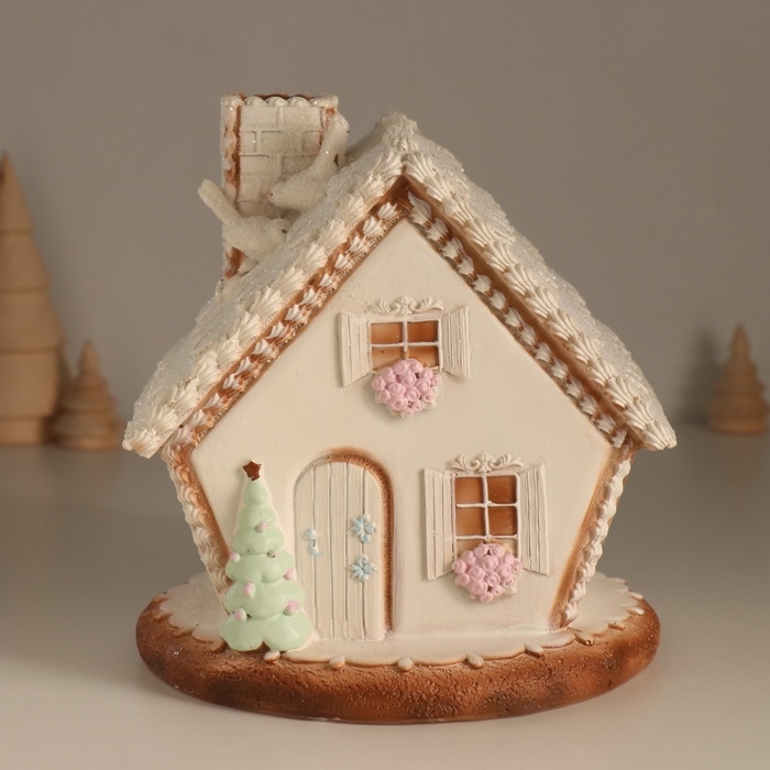 Сувенир полистоун свет "Пряничный домик с узорами, с птицами" 16,5х16х17 см
