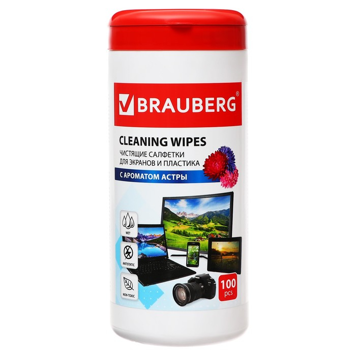 Чистящие салфетки для экранов и пластика, универсальные, &laquo;Астра&raquo;, в тубе 100 штук, влажные