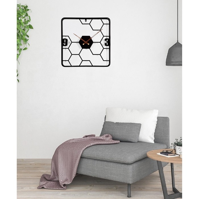 Часы настенные интерьерные большие, Лофт, "Соты", бесшумные, 58 х 58 см