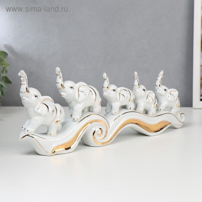 Сувенир керамика "Пять слонов на волне" 12,5х33х4,5 см