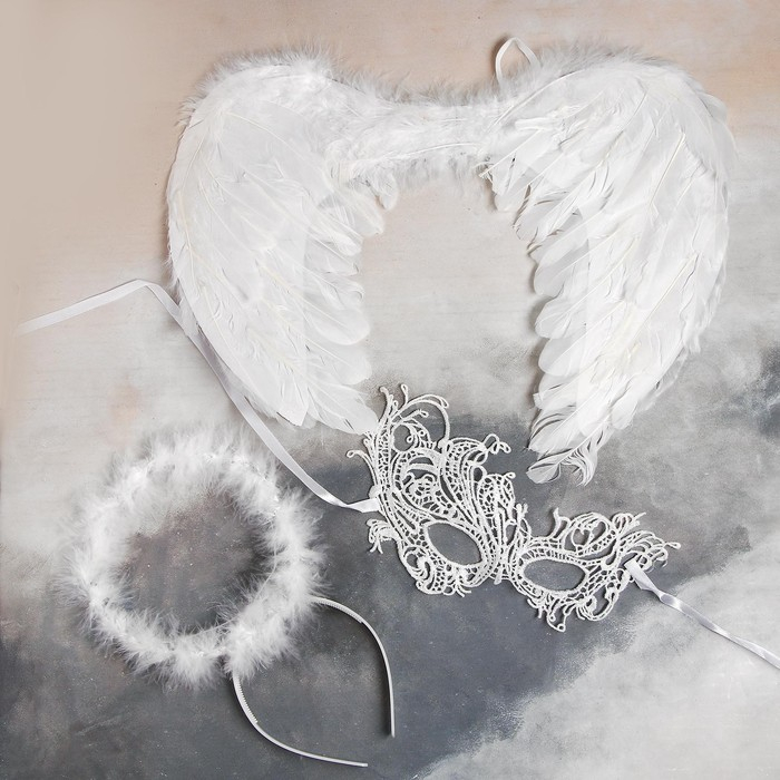 Карнавальный набор «Белый ангел», крылья, маска, ободок Карнавальный набор «Белый ангел», крылья, маска, ободок