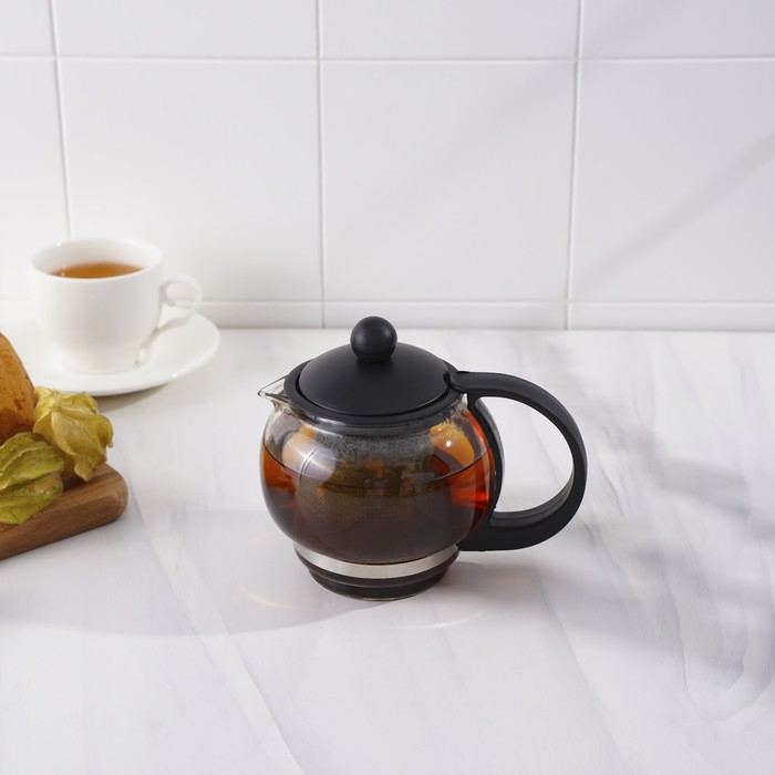 Чайник стеклянный заварочный &laquo;Вдохновение&raquo;, 500 мл, с металлическим ситом, цвет чёрный