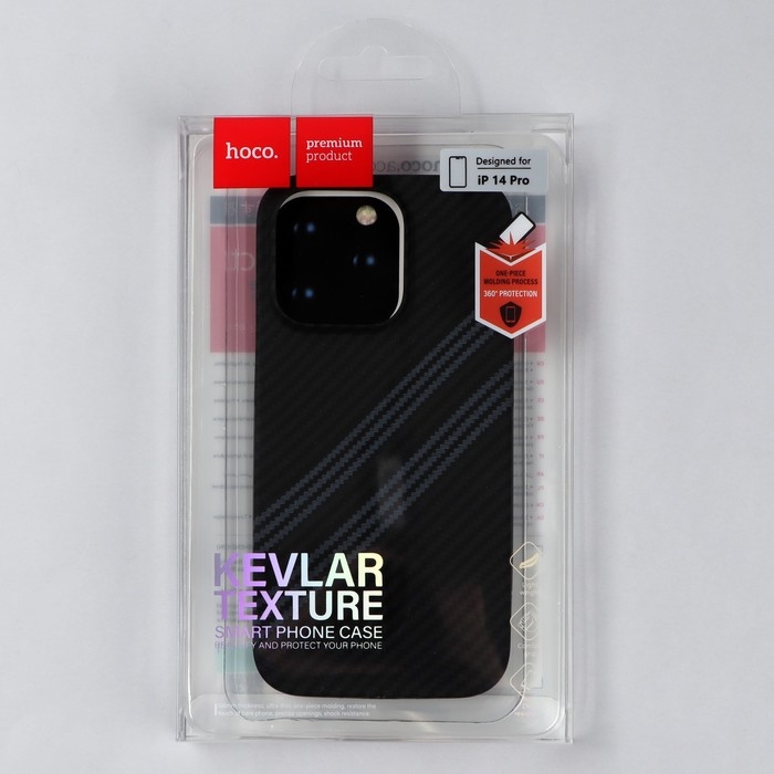 Чехол Hoco для телефона iPhone 14 Pro, кевларовая текстура, чёрно-серый Чехол Hoco для телефона iPhone 14 Pro, кевларовая текстура, чёрно-серый