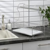 Сушилка для посуды с поддоном 2-х ярусная, настольно-настенная, 39,5&times;25&times;38 см, цвет хром
