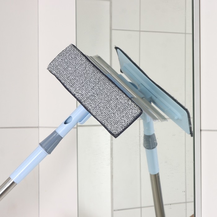 Щётка для окон Доляна, стальная телескопическая ручка 76(116) см, водосгон 29 см, насадка из микрофибры 29&times;8 см