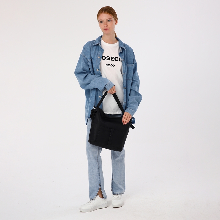 Сумка-тоут на молнии, 2 наружных кармана, цвет чёрный Сумка-тоут на молнии, 2 наружных кармана, цвет чёрный