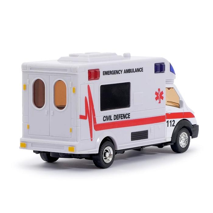 Машина металлическая &laquo;Скорая помощь&raquo;, инерционная, световые и звуковые эффекты, масштаб 1:48