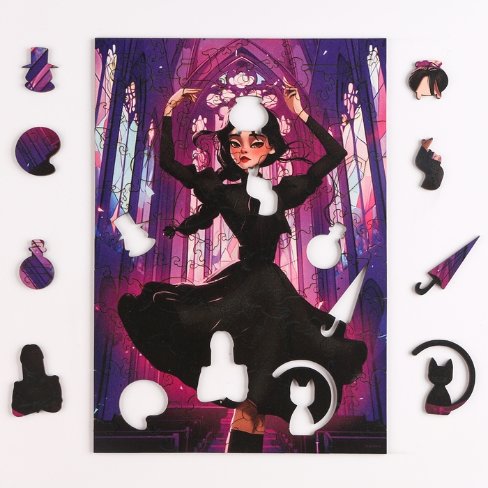 Пазл деревянный фигурный &laquo;Девочка в чёрном платье&raquo;, 80 элементов