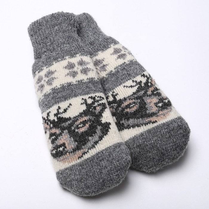 Новый год. Варежки женские шерстяные &laquo;Олень&raquo;, цвет серый, размер 20-22