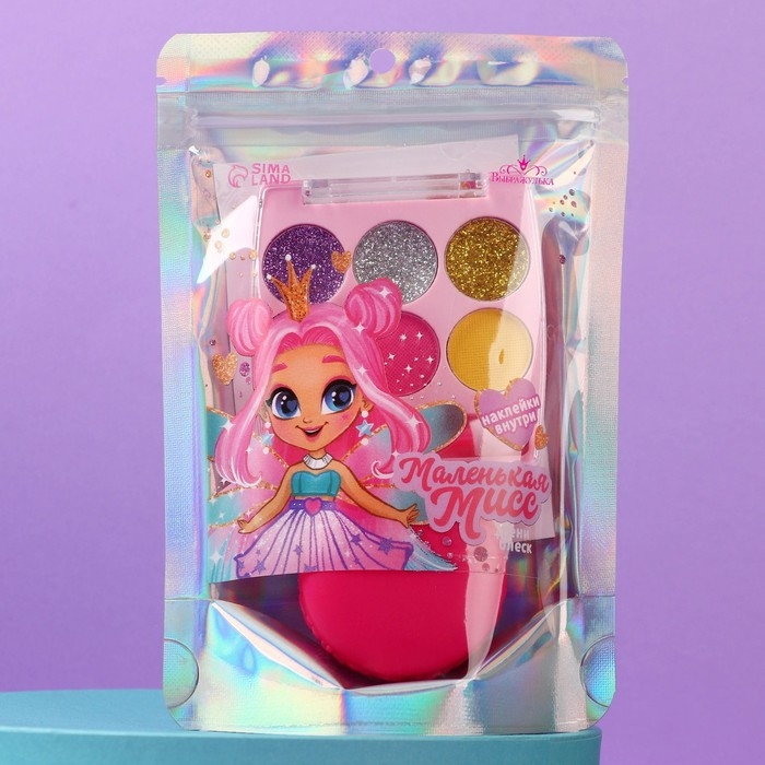 Набор детской косметики с наклейками «Маленькой мисс», тени, блеск для губ Набор детской косметики с наклейками «Маленькой мисс», тени, блеск для губ