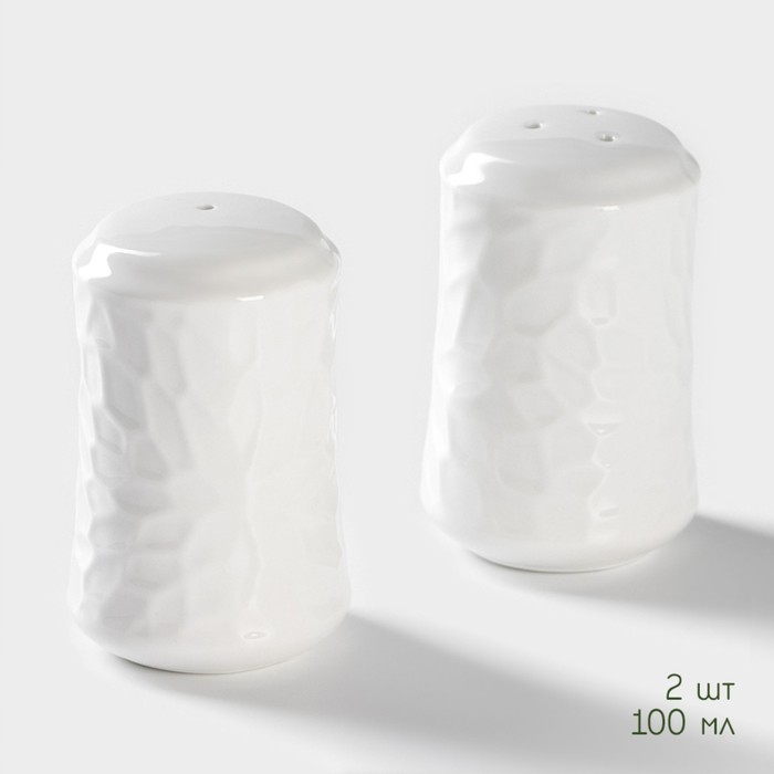 Набор фарфоровый для специй на бамбуковой подставке BellaTenero &laquo;Кракле&raquo;, 2 предмета: солонка, перечница, цвет белый