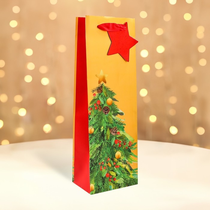 Новый год. Пакет подарочный новогодний под бутылку, упаковка Новый год. Пакет подарочный новогодний под бутылку, упаковка "Дивная ёлка", 12 х 36 х 8,5 см.